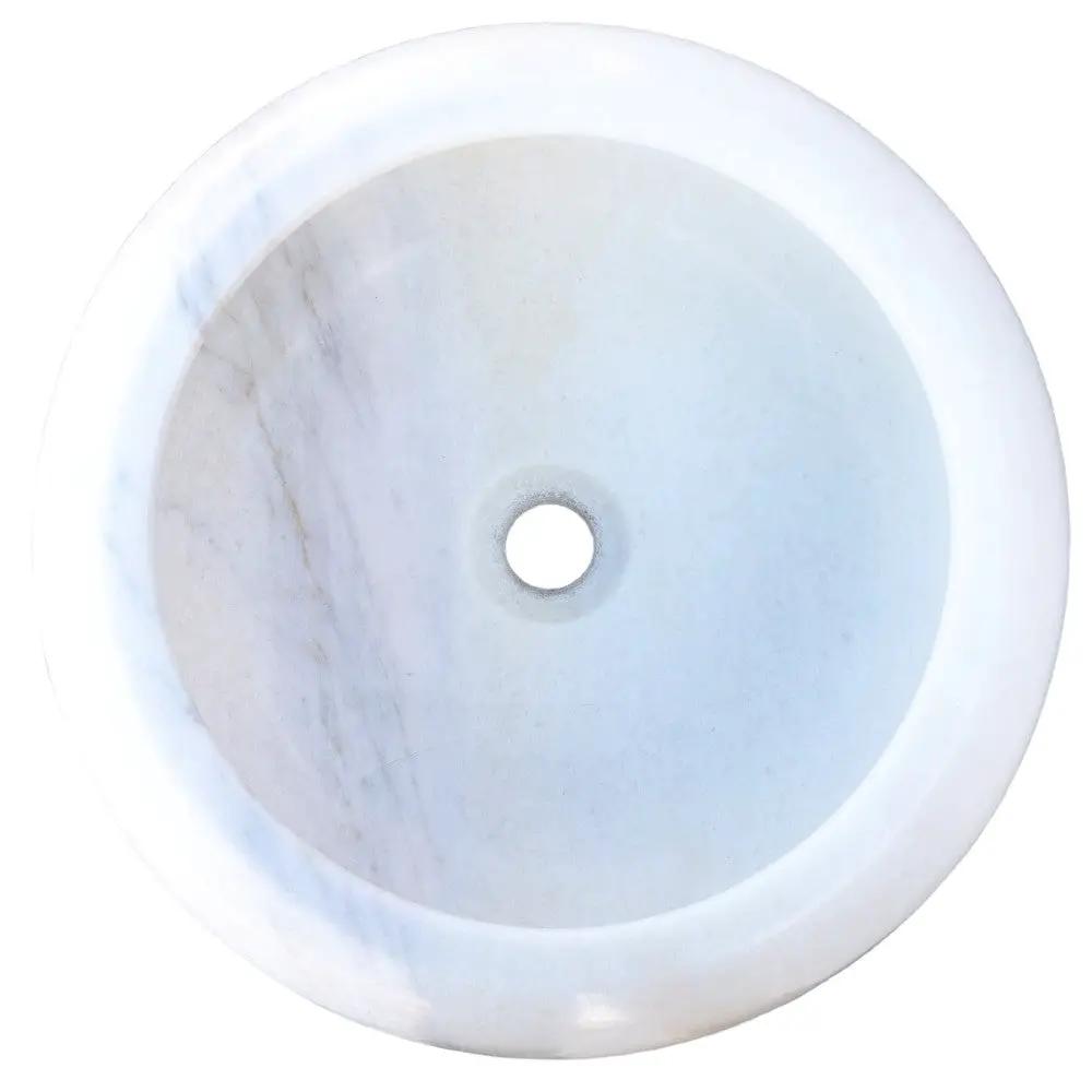 Carrara White Marble Natural Stone Vessel Sink D15.5 Inch H6 by GobekDesign
