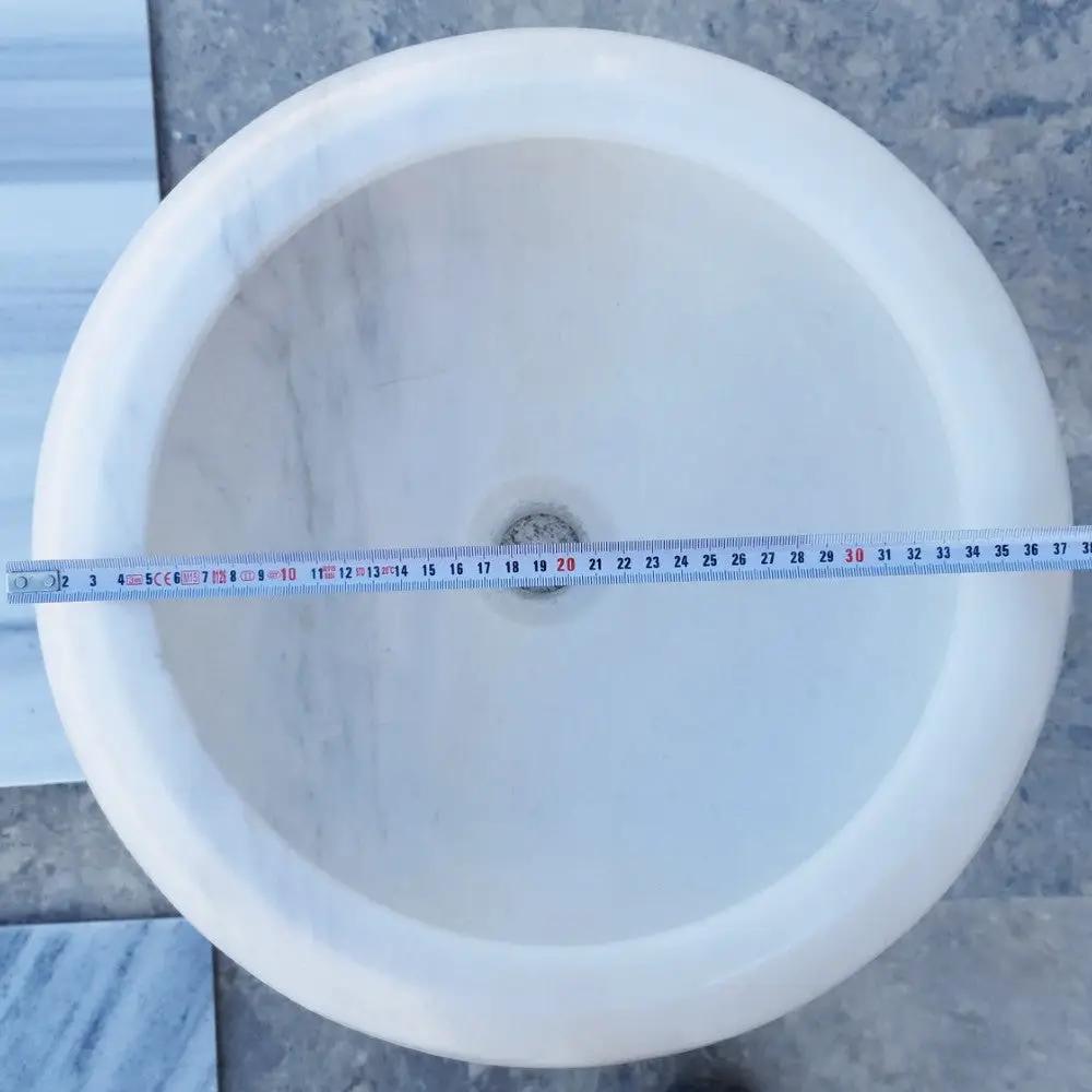 Carrara White Marble Natural Stone Vessel Sink D15.5 Inch H6 by GobekDesign
