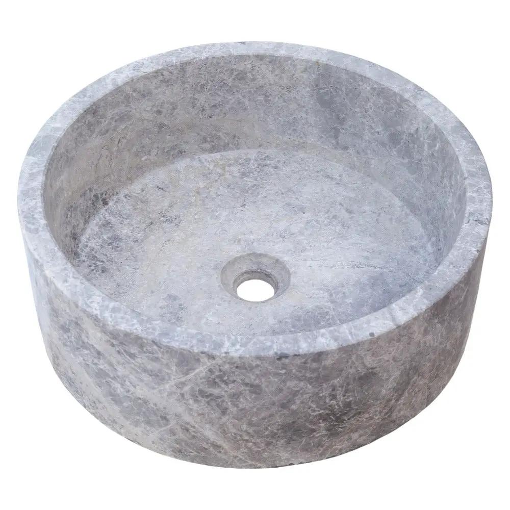 Natural Stone Tundra Grey Marble Round Vessel Sink Polished 16.5x6 by GobekDesign