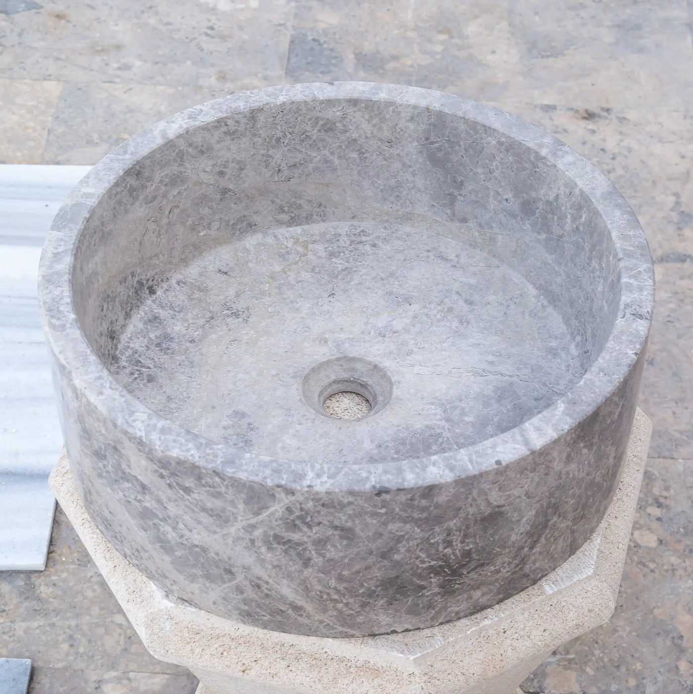 Natural Stone Tundra Grey Marble Round Vessel Sink Polished 16.5x6 by GobekDesign