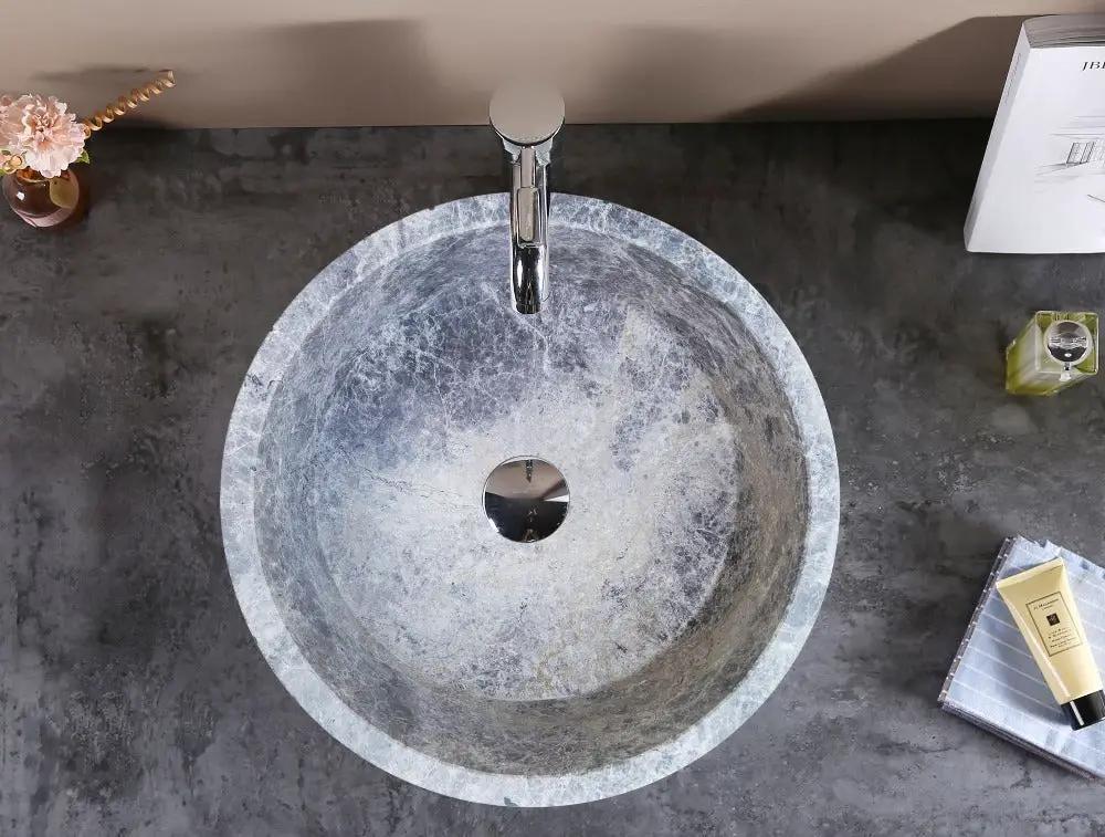 Natural Stone Tundra Grey Marble Round Vessel Sink Polished 16.5x6 by GobekDesign
