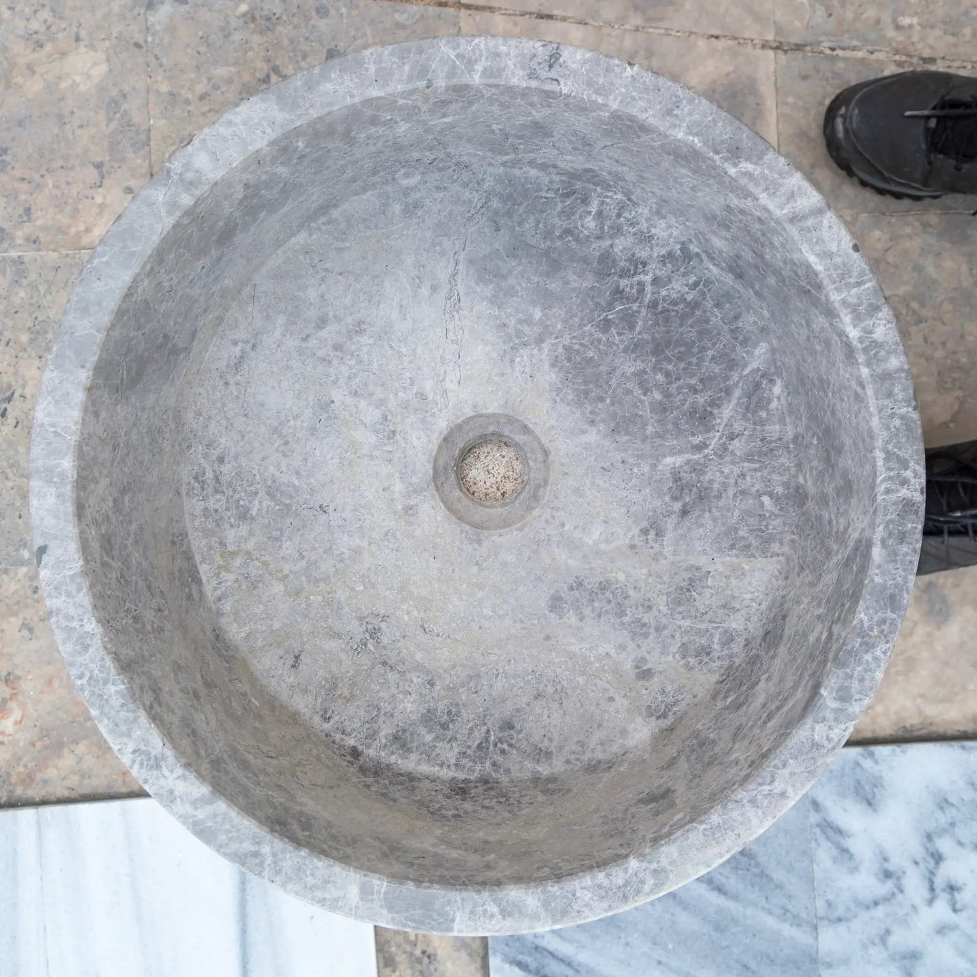 Natural Stone Tundra Grey Marble Round Vessel Sink Polished 16.5x6 by GobekDesign