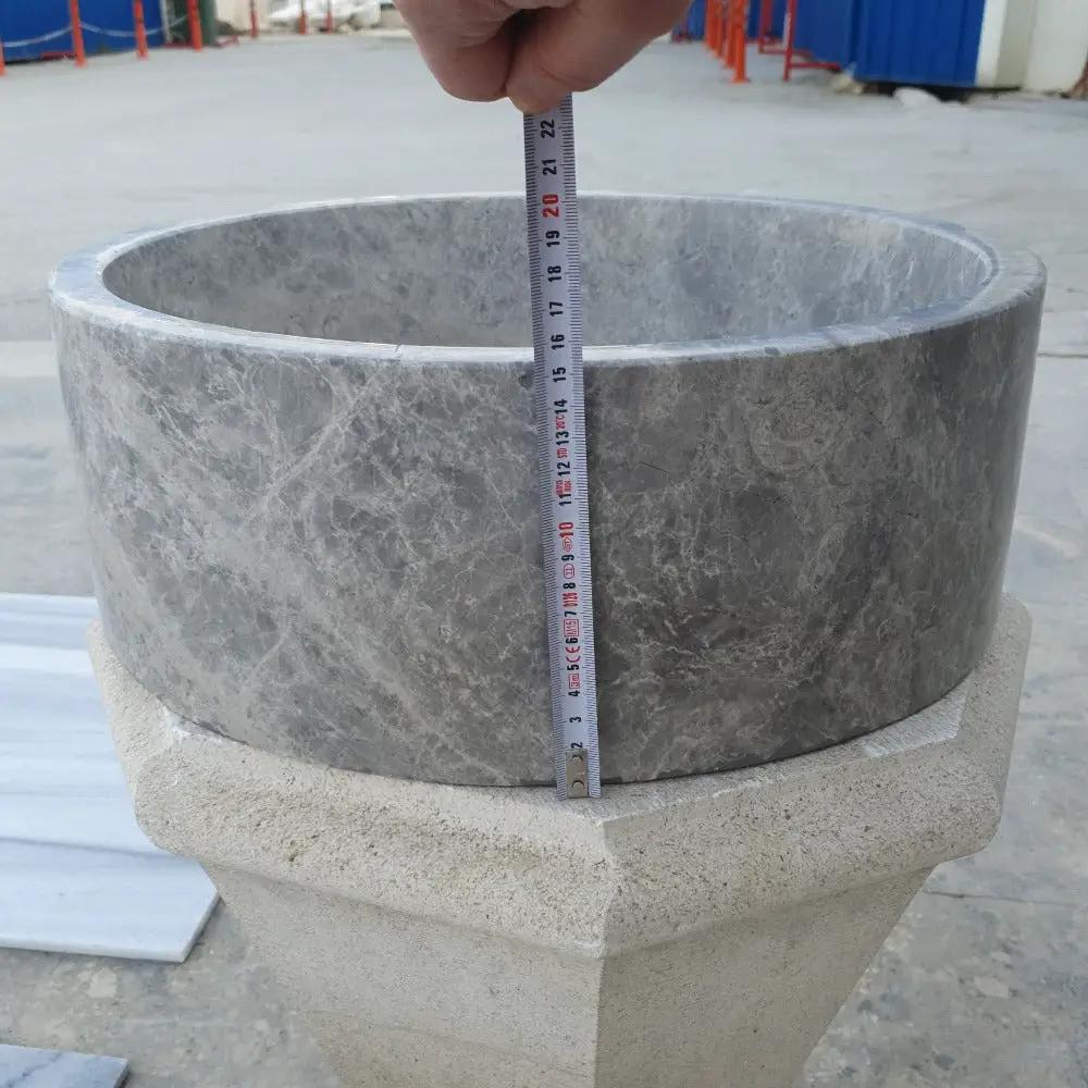 Natural Stone Tundra Grey Marble Round Vessel Sink Polished 16.5x6 by GobekDesign