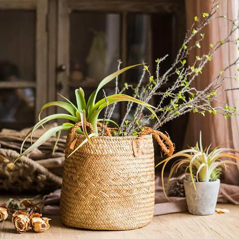 Natural Straw Basket Bag with Rope Handles (Set of 2) by RusticReach