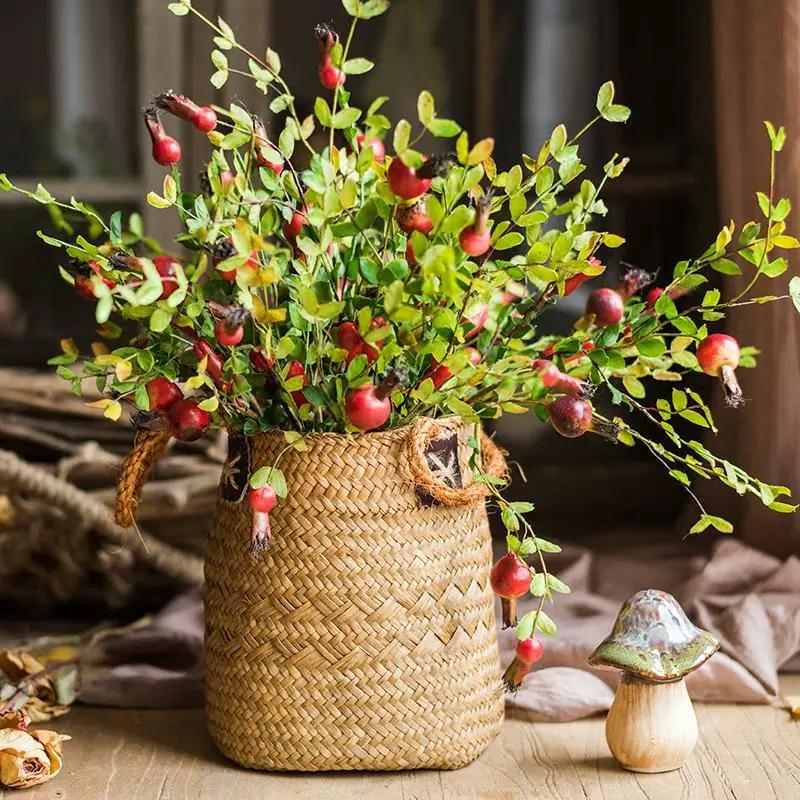 Natural Straw Basket Bag with Rope Handles (Set of 2) by RusticReach