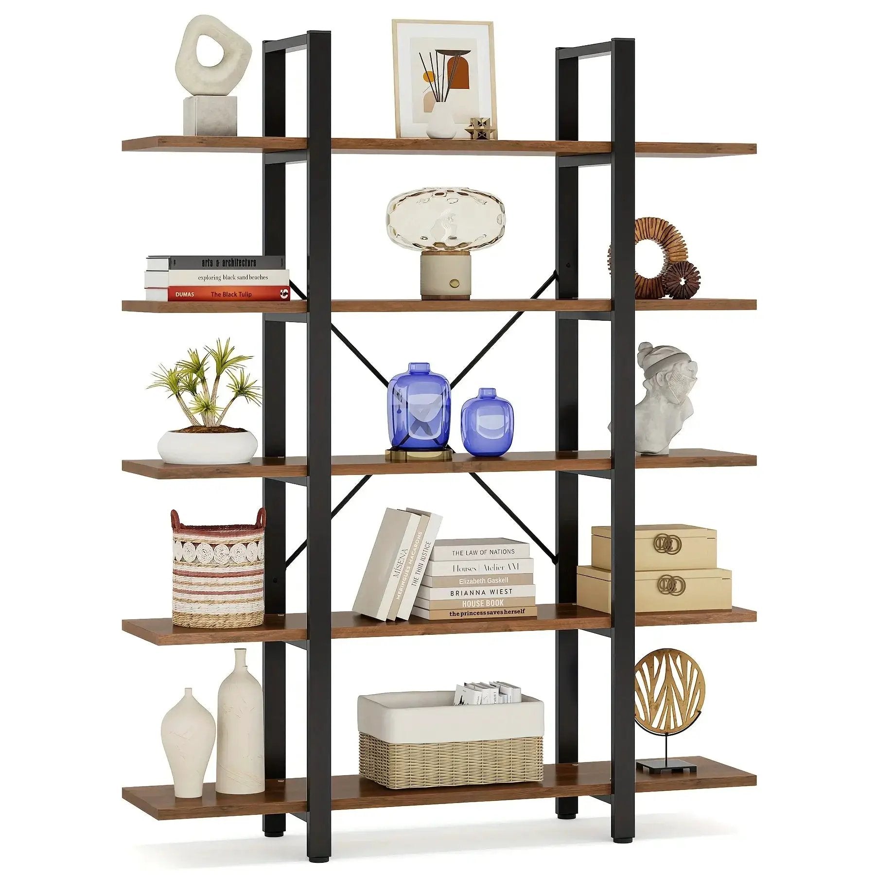 Natural Wood Multi-Compartment Bookshelf with Storage Design by House Of Avana