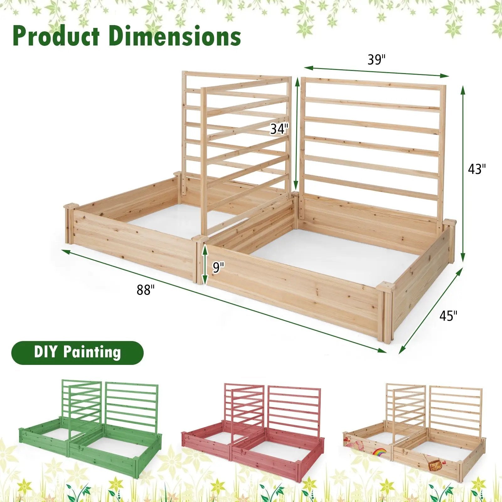 Raised Garden Bed with 2 Planter Boxes and 3 Trellis-Natural by DirectDeals