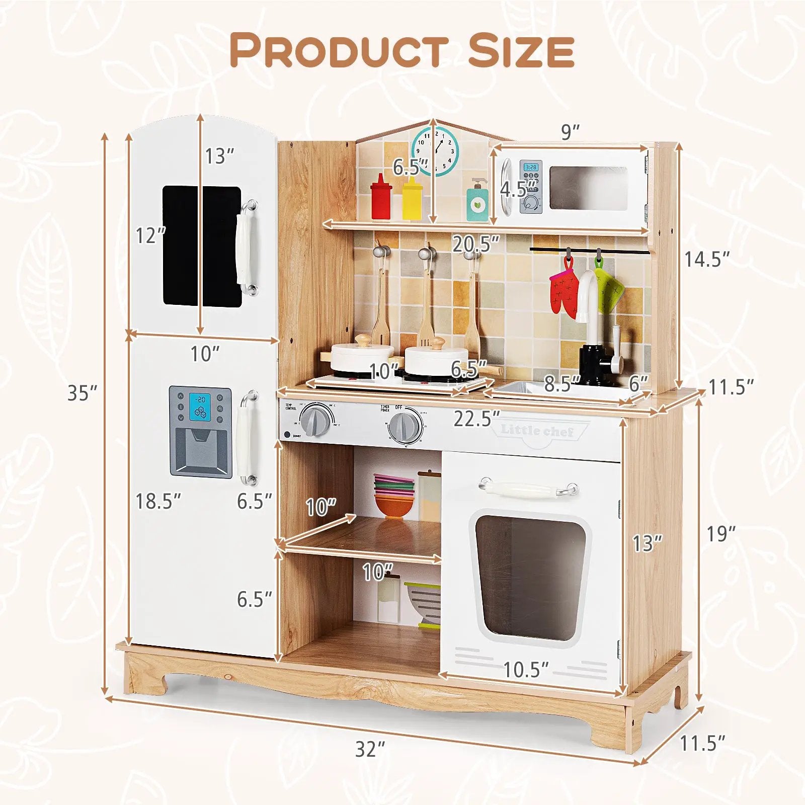 Wooden Kids Pretend Kitchen Playset Cooking Play Toy with Utensils and Sound by DirectDeals