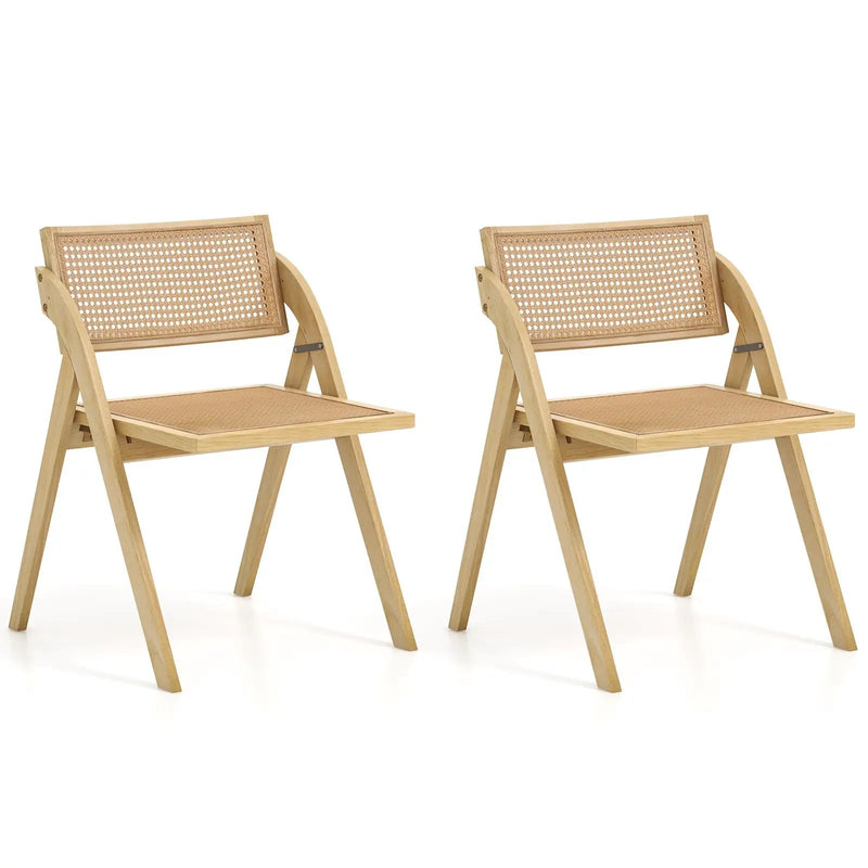 Foldable Dining Chairs Set of 2 with Woven Rattan Backrest by DirectDeals
