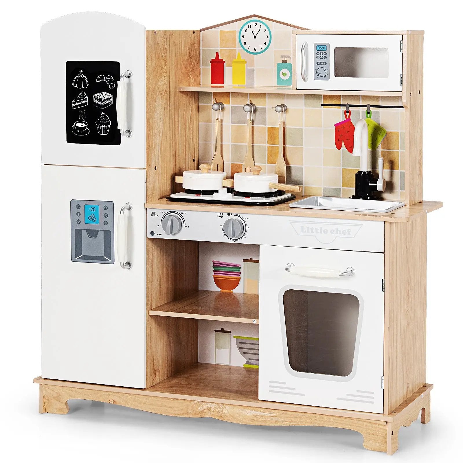 Wooden Kids Pretend Kitchen Playset Cooking Play Toy with Utensils and Sound by DirectDeals