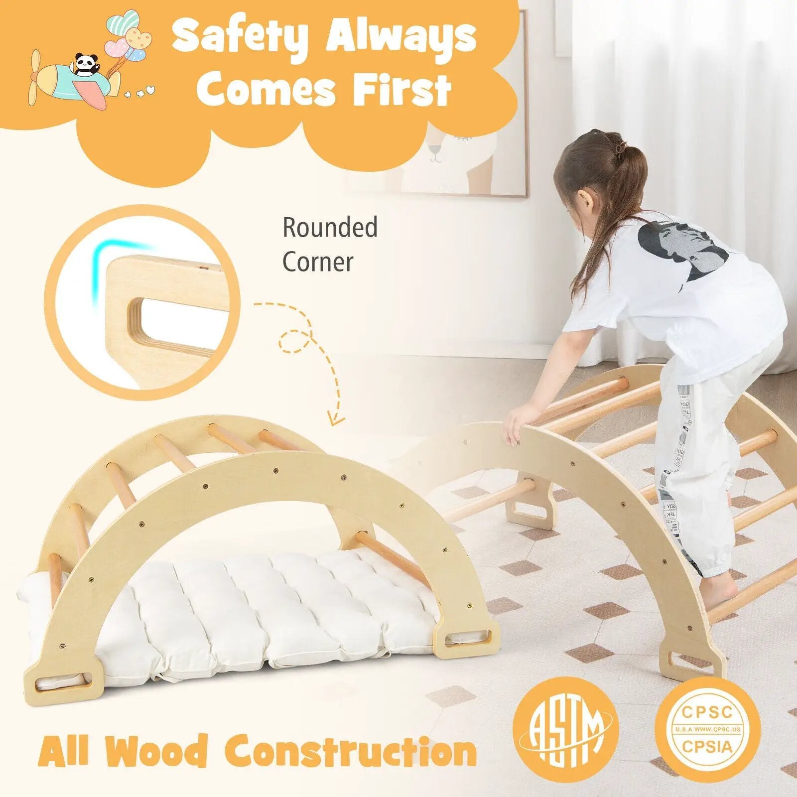 2-in-1 Arch Rocker with Soft Cushion for Toddlers-Natural by DirectDeals