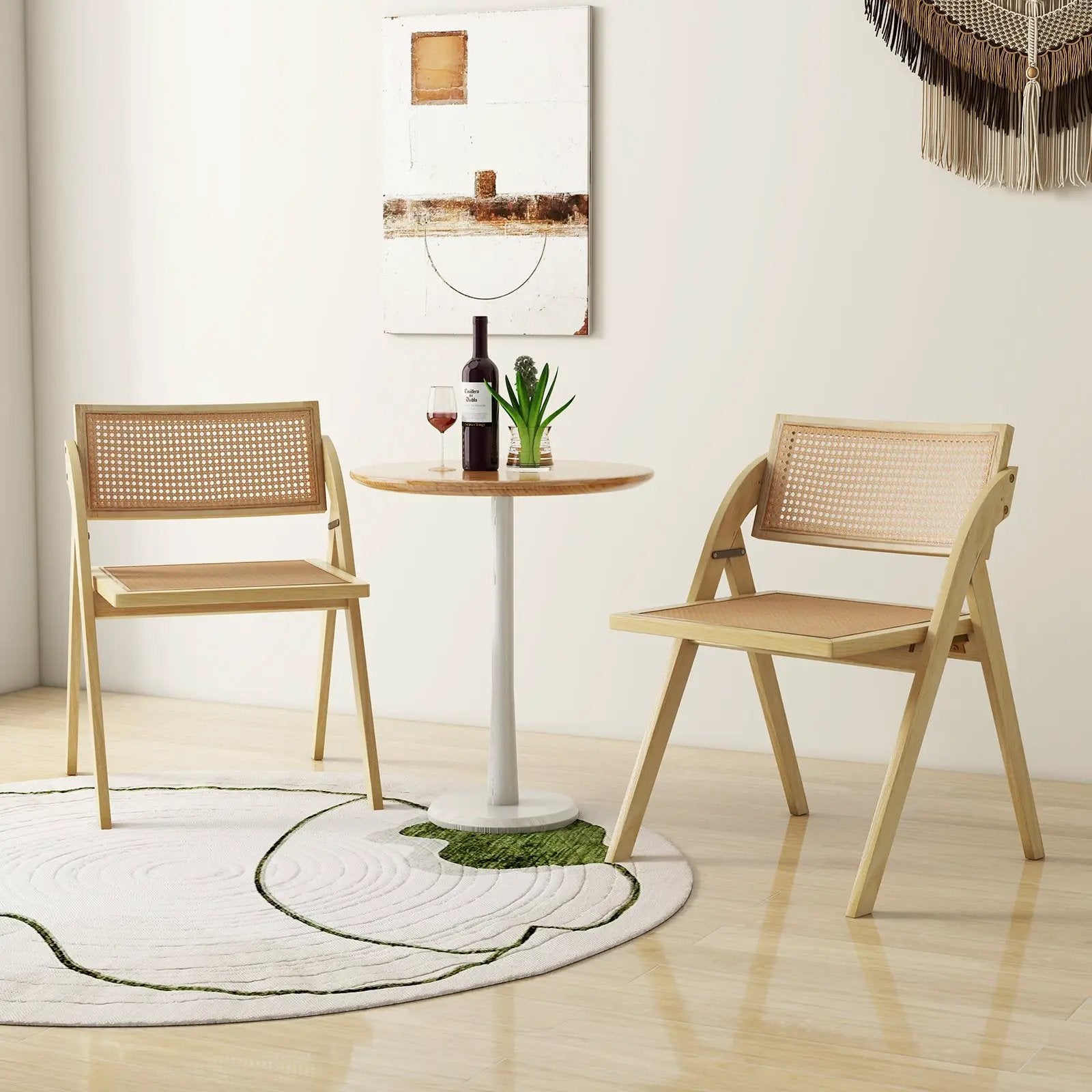 Foldable Dining Chairs Set of 2 with Woven Rattan Backrest by DirectDeals