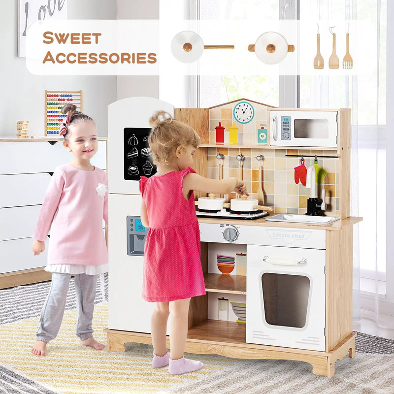 Wooden Kids Pretend Kitchen Playset Cooking Play Toy with Utensils and Sound by DirectDeals