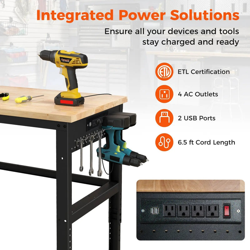 48 Inch Adjustable Work Bench with Power Outlets-Natural by DirectDeals