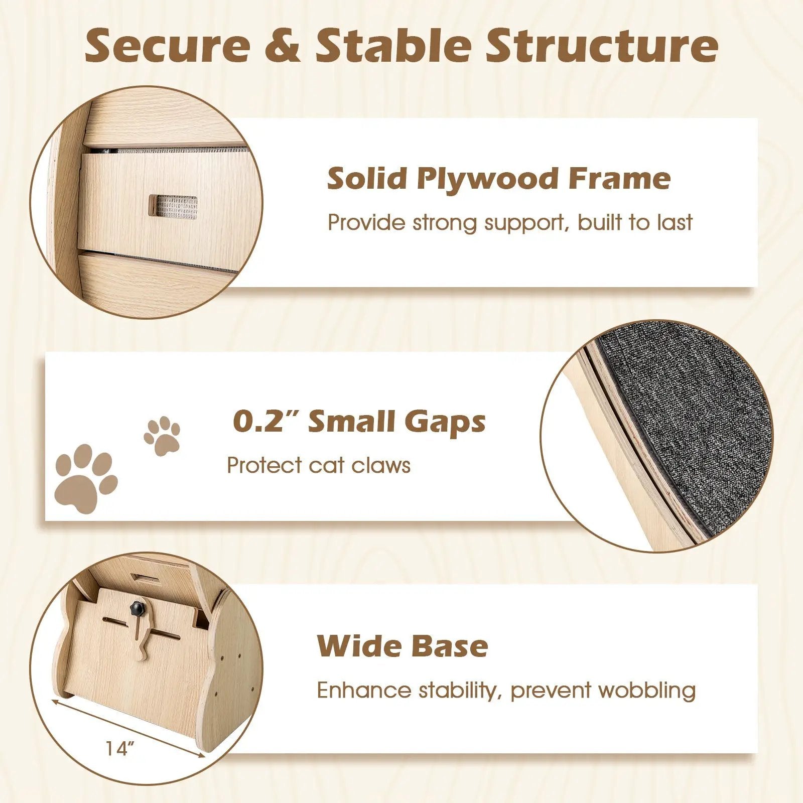 40 Inch Large Cat Exercise Wheel with Lockable Mechanism and Carpeted Runaway for Indoor Cats-Natural by DirectDeals