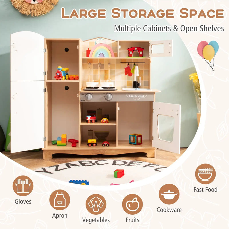 Wooden Kids Pretend Kitchen Playset Cooking Play Toy with Utensils and Sound by DirectDeals