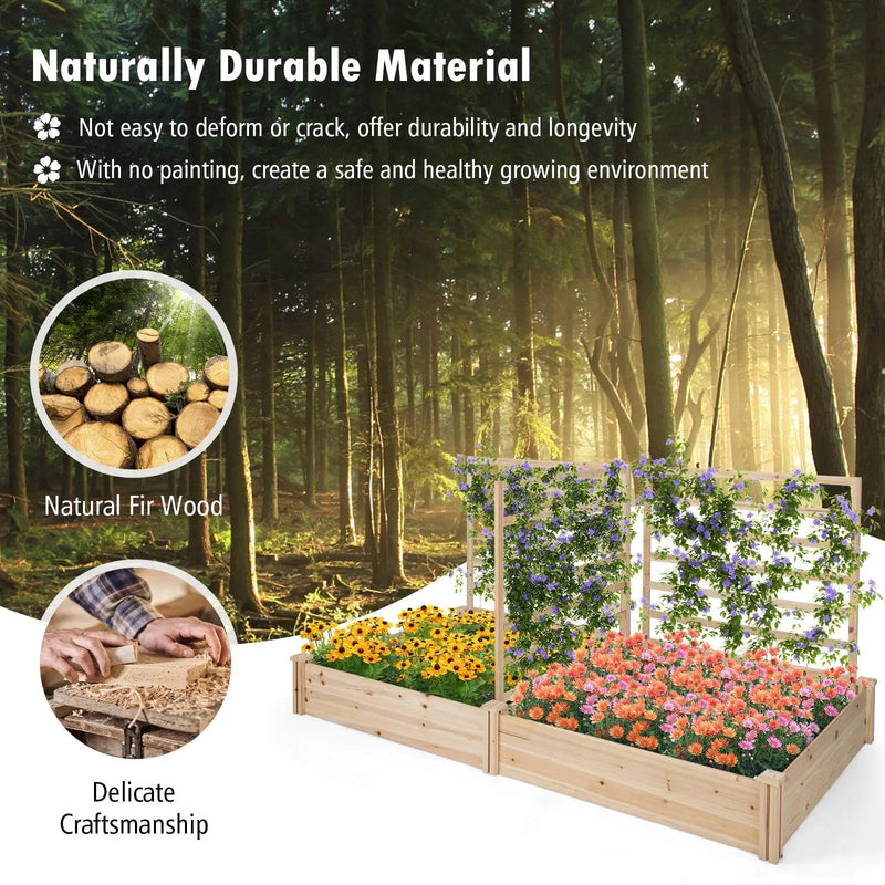 Raised Garden Bed with 2 Planter Boxes and 3 Trellis-Natural, photo 7 of 8
