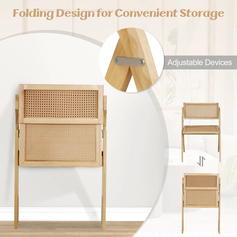 Foldable Dining Chairs Set of 2 with Woven Rattan Backrest by DirectDeals