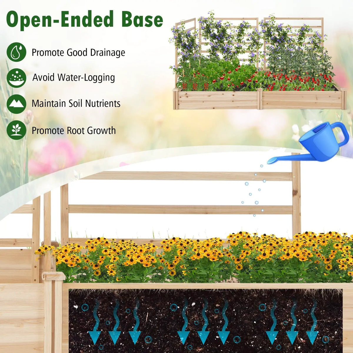 Raised Garden Bed with 2 Planter Boxes and 3 Trellis-Natural, photo 8 of 8