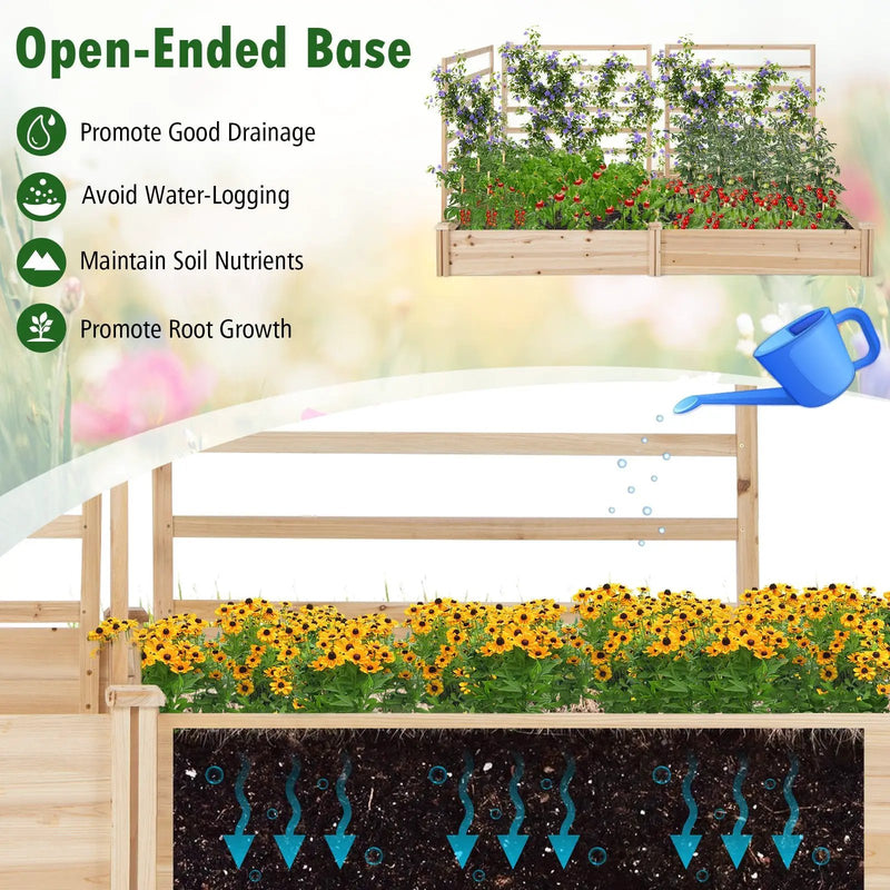 Raised Garden Bed with 2 Planter Boxes and 3 Trellis-Natural, photo 8 of 8