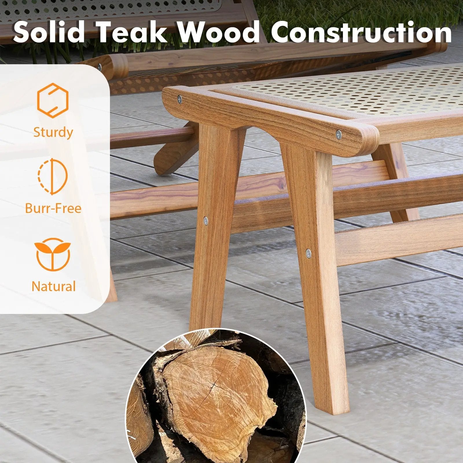 Natural Teak Wooden Foot Rest with Handwoven Rattan by DirectDeals