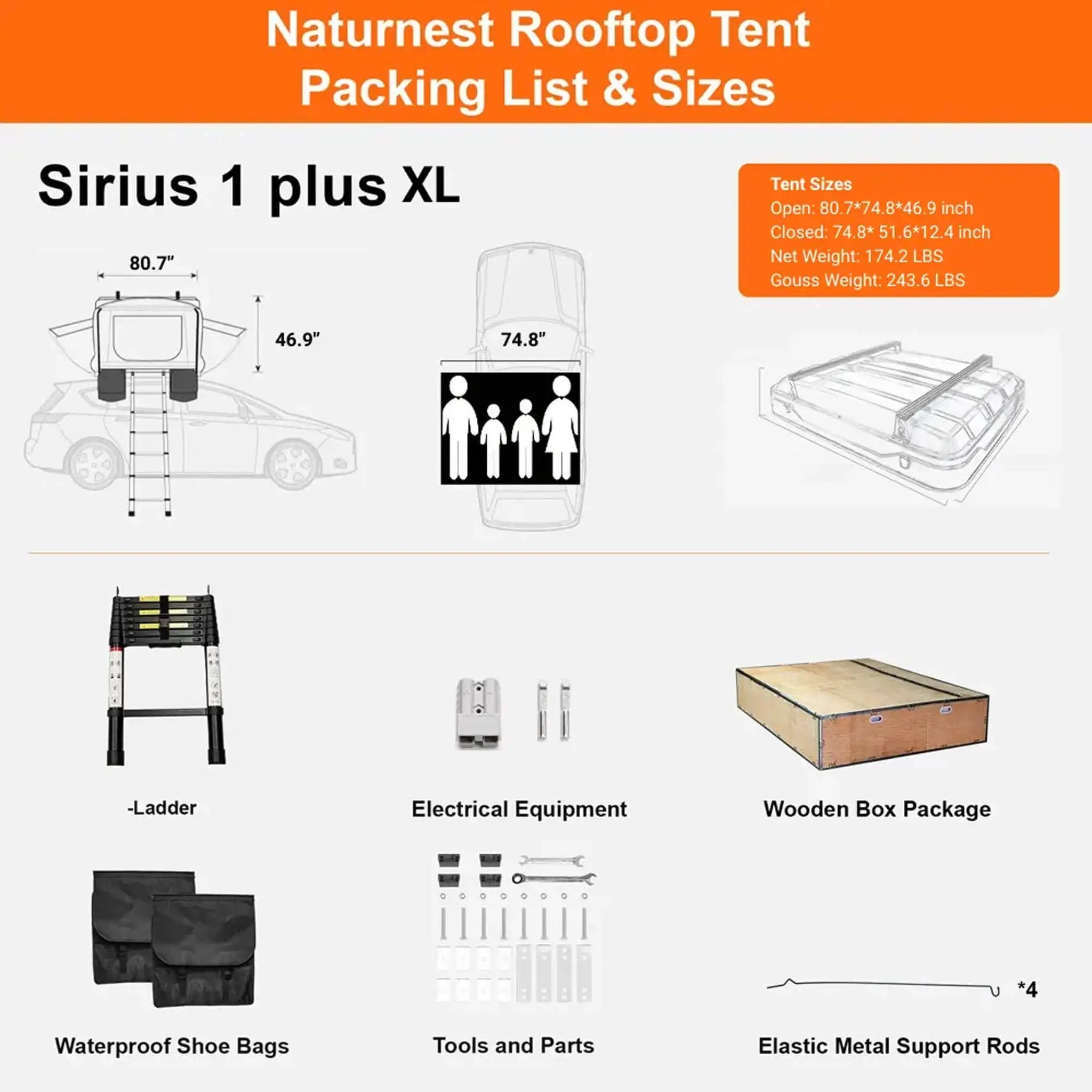 Naturnest Sirius 1 Plus XL Premium Hard Shell Rooftop Tent (SAK49317) by SAKSBY WHOLESALE