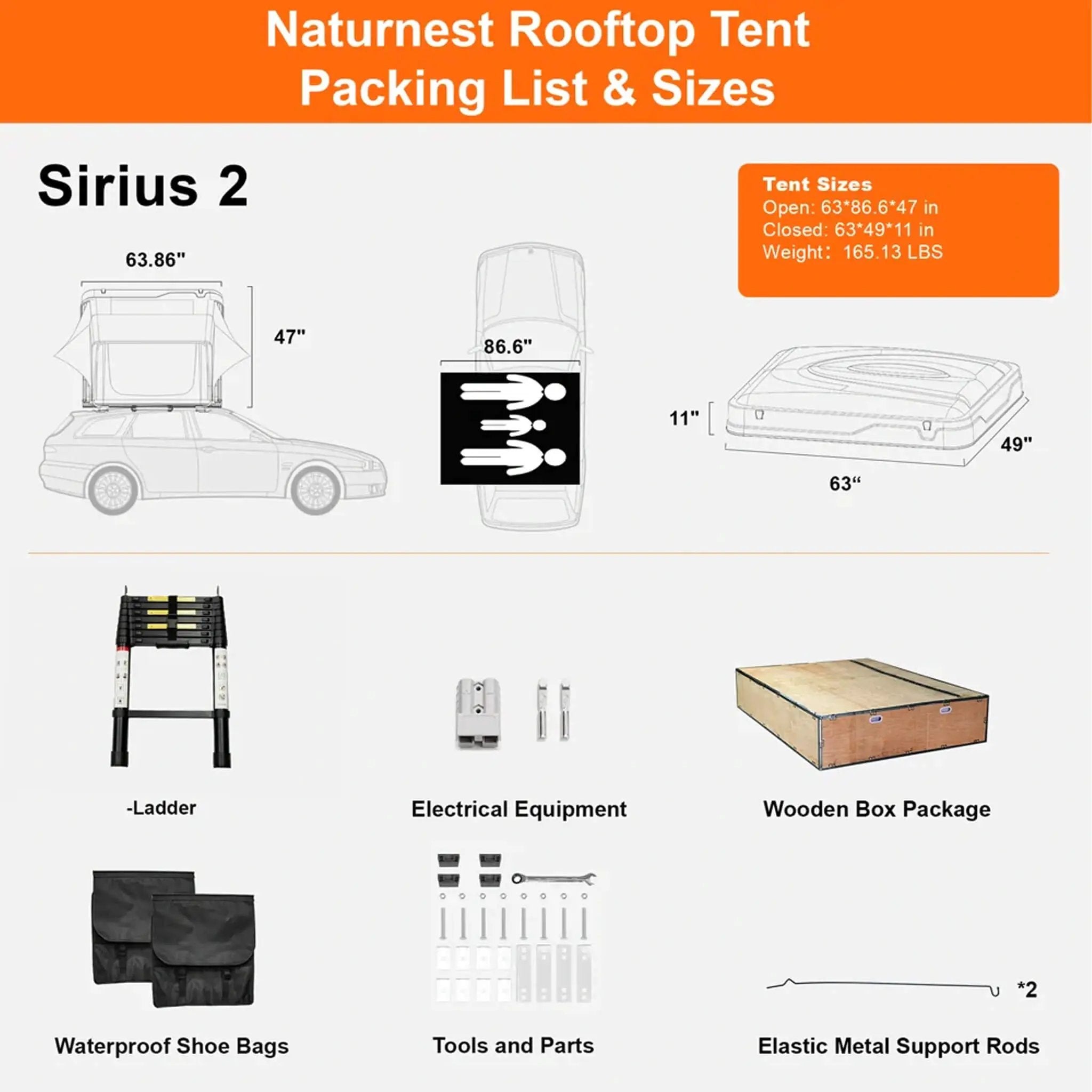 Naturnest Sirius 2 Premium 2XL 3-Person Clamshell Rooftop Tent (SAK91382) by SAKSBY WHOLESALE