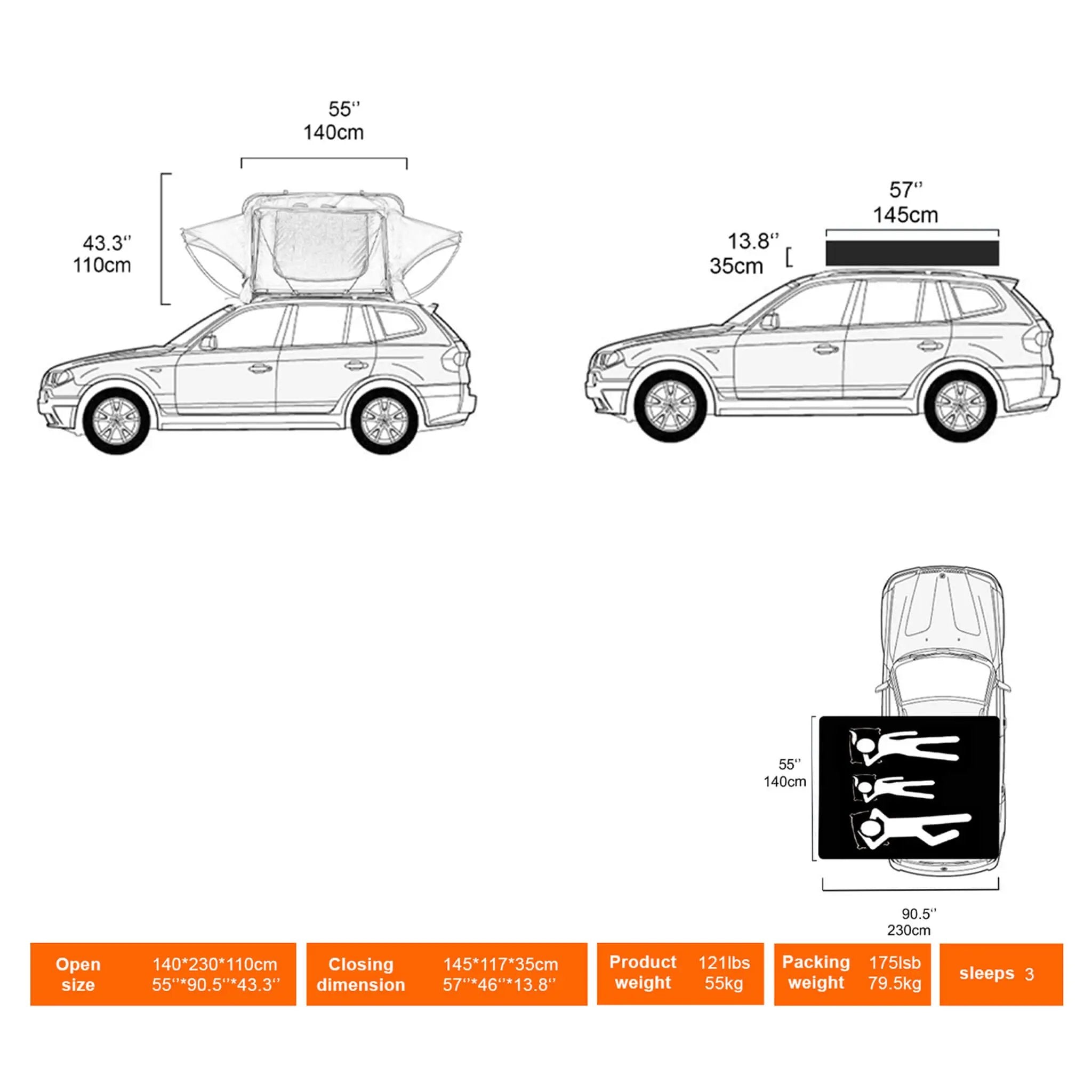 Naturnest Andromeda Khaki Soft-Shell Rooftop Tent With Large Panoramic Skylight & YKK Doors (SAK72384) by SAKSBY WHOLESALE