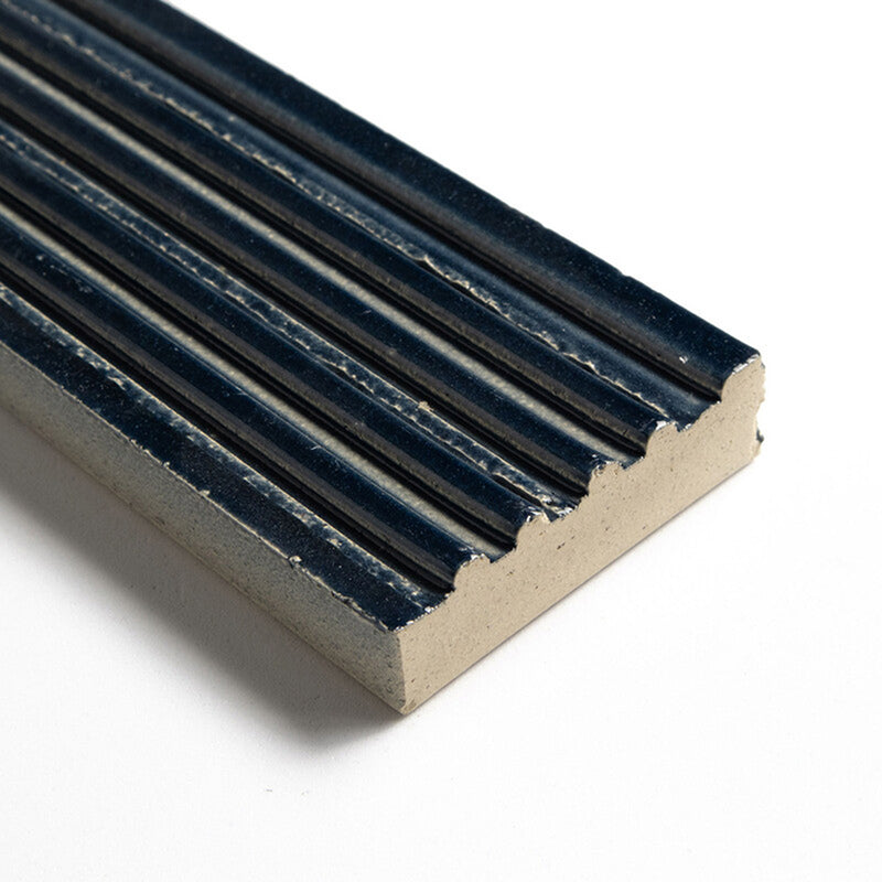 Navy Leather Fluted Glazed Terracotta Tiles 2 1/4x7 9/16 Glazed Terracotta Leather 2x8 Tiles — 2