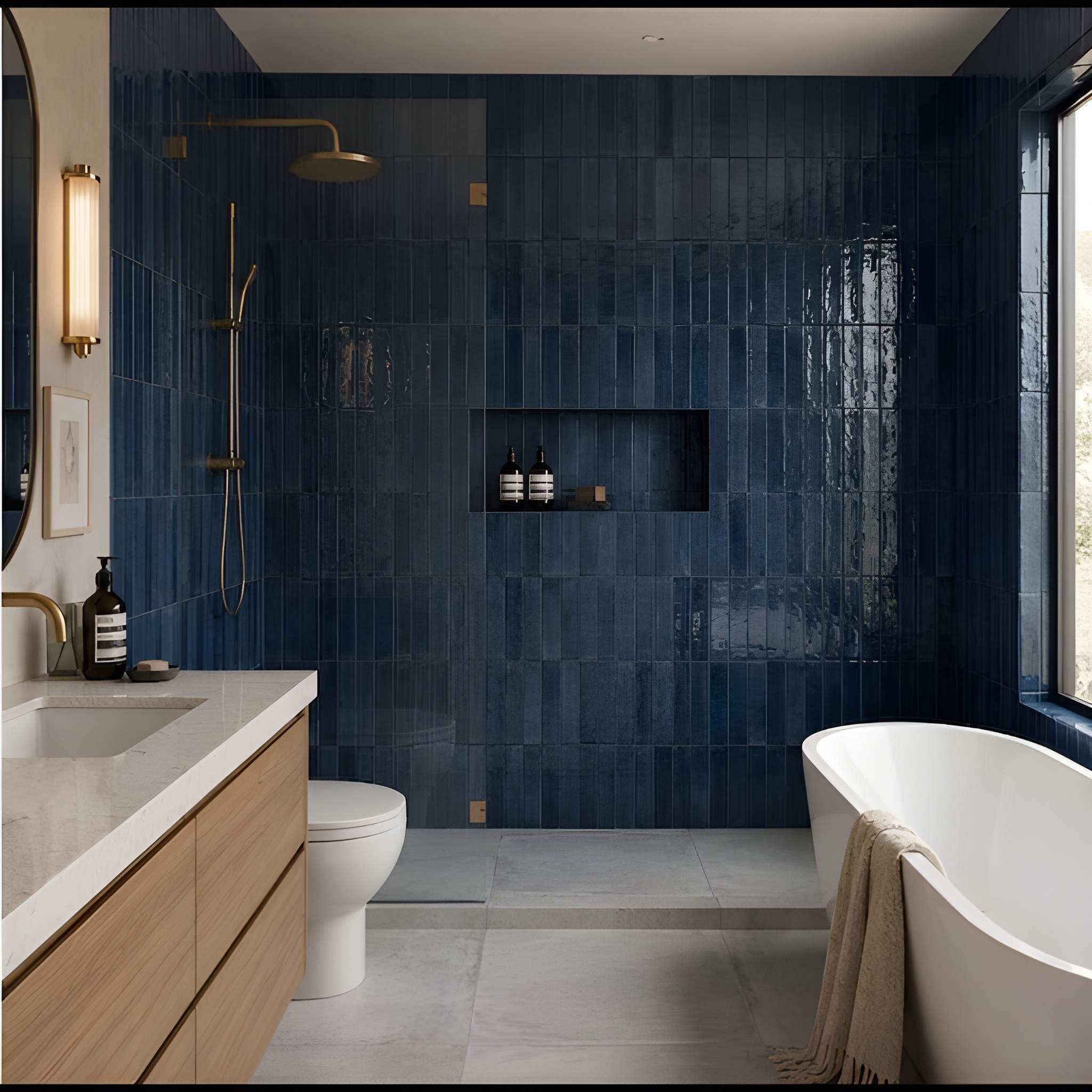 Navy Leather Subway Glazed Terracotta Tiles 2 1/4x7 9/16 Thin Brick Leather 2x8 Tiles — 2