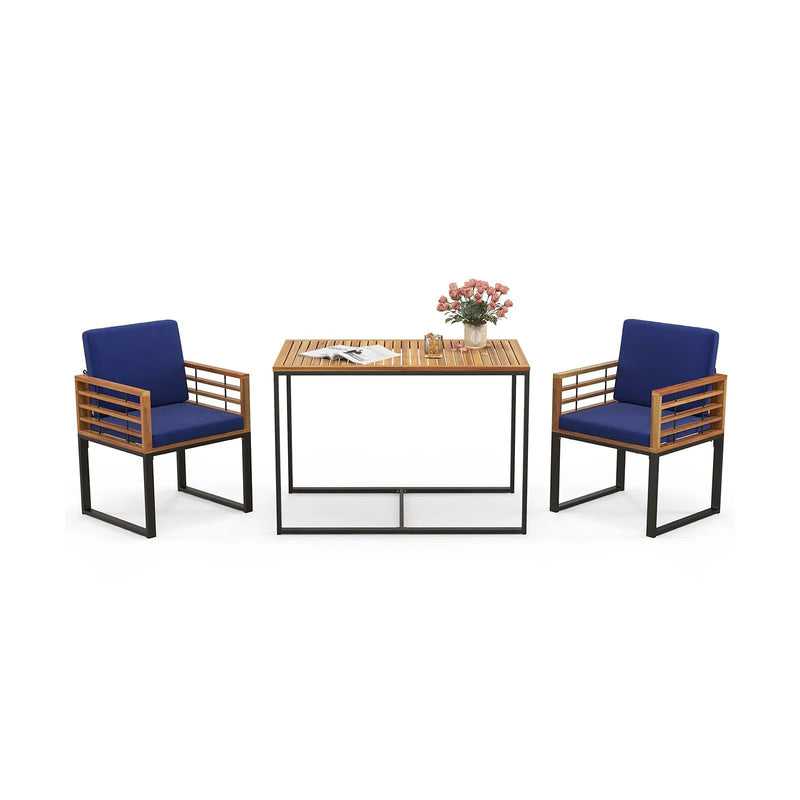 3 Pieces Outdoor Dining Set with 2 Acacia Wood Armchairs and Dining Table-Navy by DirectDeals