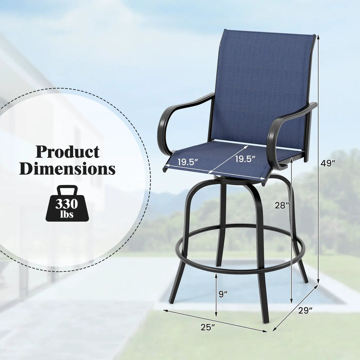 2 Pieces 360 Rotating Bar Stool Set with Armrests for Patio, photo 18 of 32