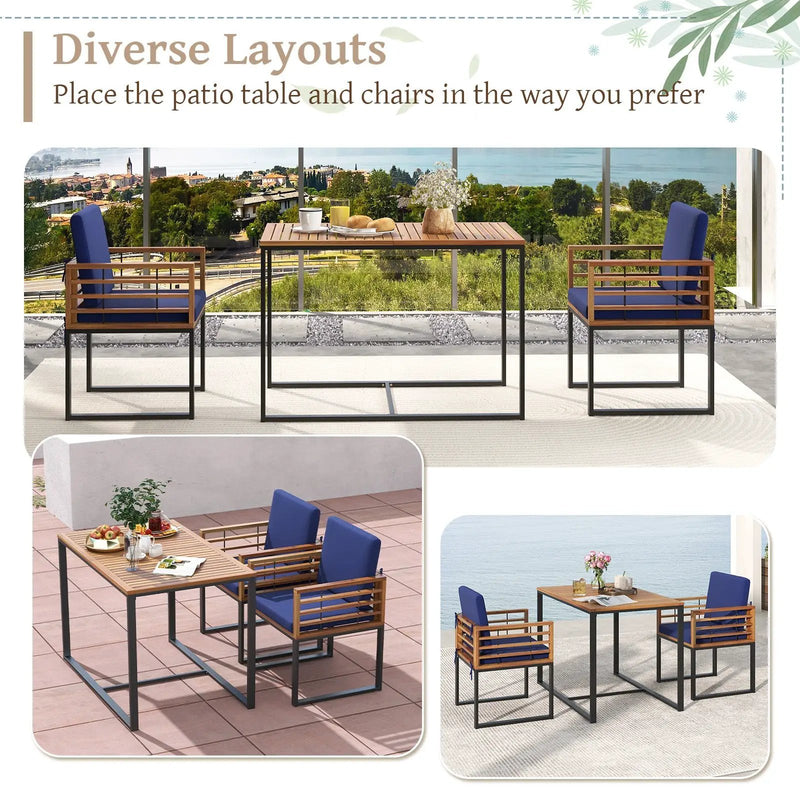 3 Pieces Outdoor Dining Set with 2 Acacia Wood Armchairs and Dining Table-Navy by DirectDeals