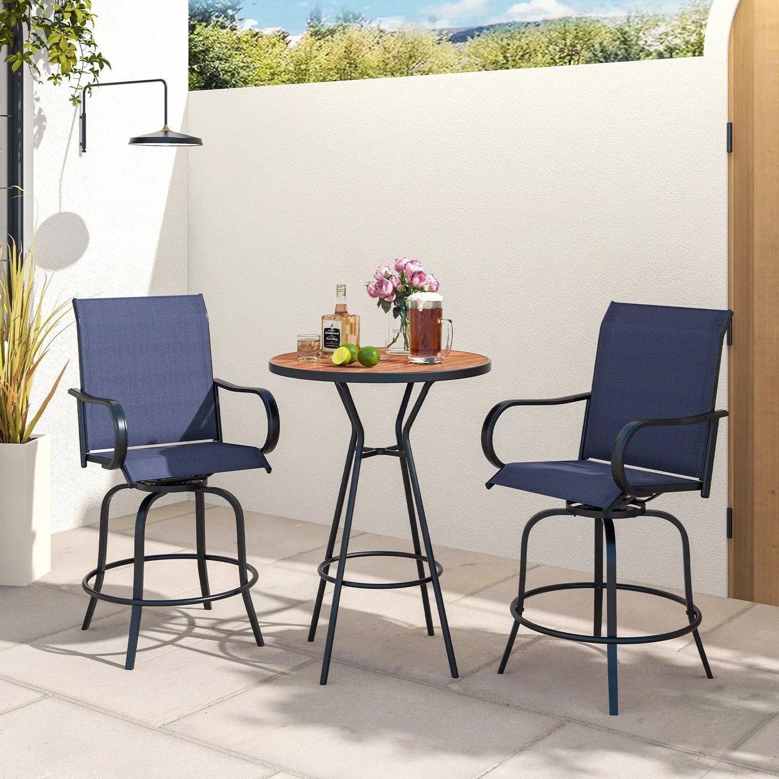 2 Pieces 360 Rotating Bar Stool Set with Armrests for Patio by DirectDeals
