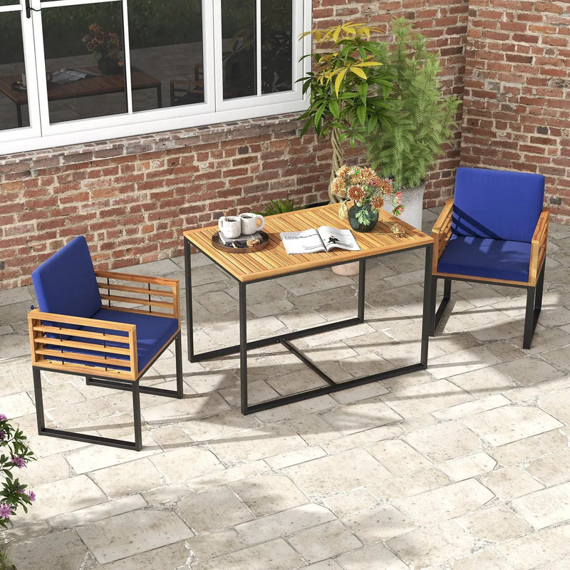 3 Pieces Outdoor Dining Set with 2 Acacia Wood Armchairs and Dining Table-Navy by DirectDeals