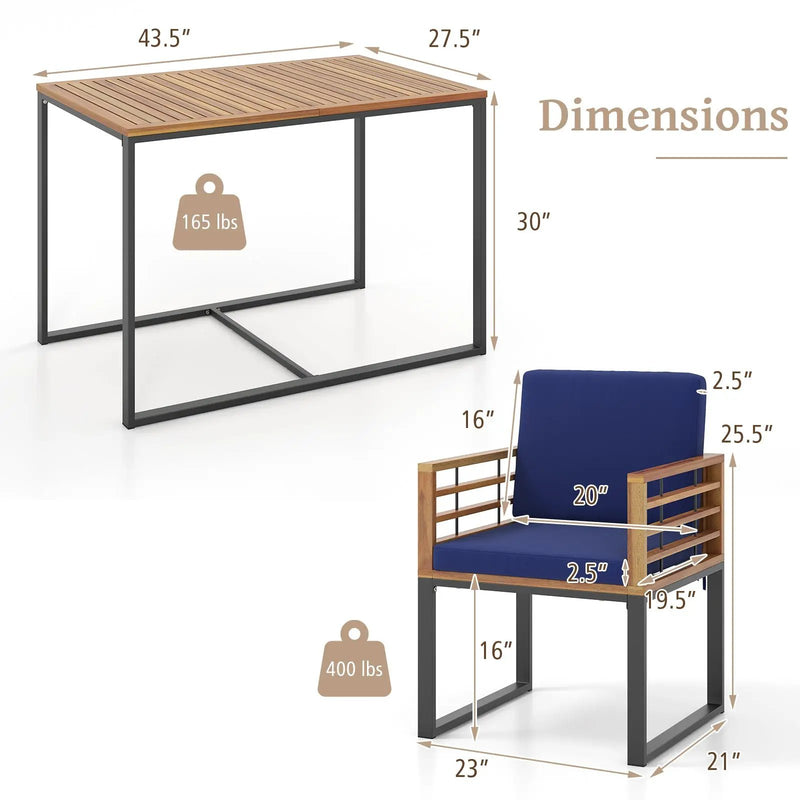 3 Pieces Outdoor Dining Set with 2 Acacia Wood Armchairs and Dining Table-Navy by DirectDeals