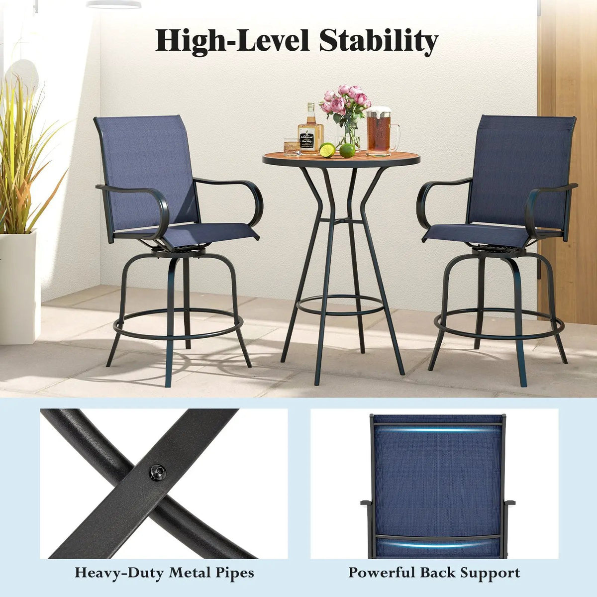 2 Pieces 360 Rotating Bar Stool Set with Armrests for Patio, photo 30 of 32