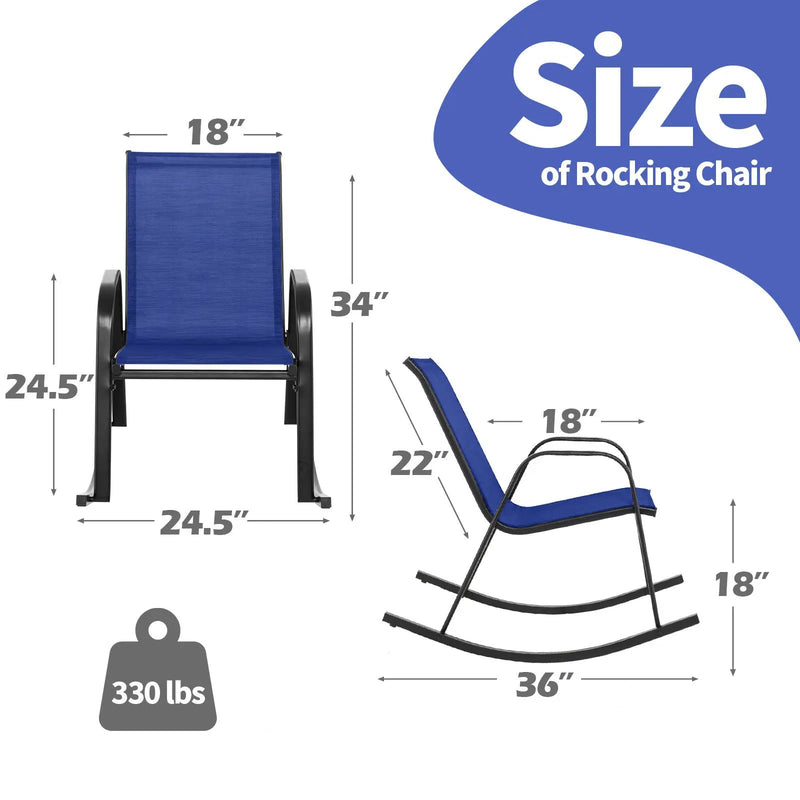 Set of 2 Metal Patio Rocking Chair with Breathable Seat Fabric by DirectDeals