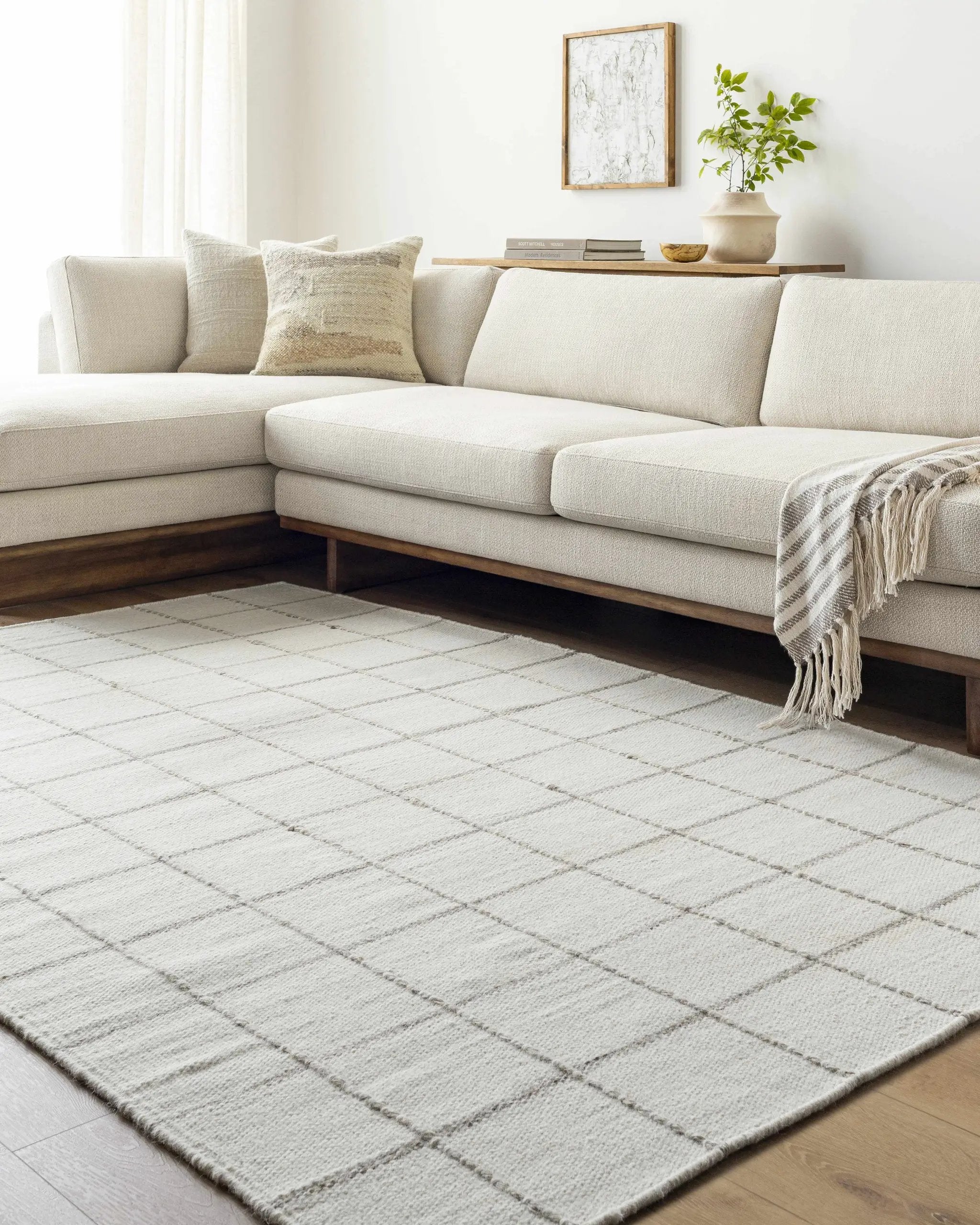 Nissa White Gray Checkered Wool Rug by Boutique Rugs