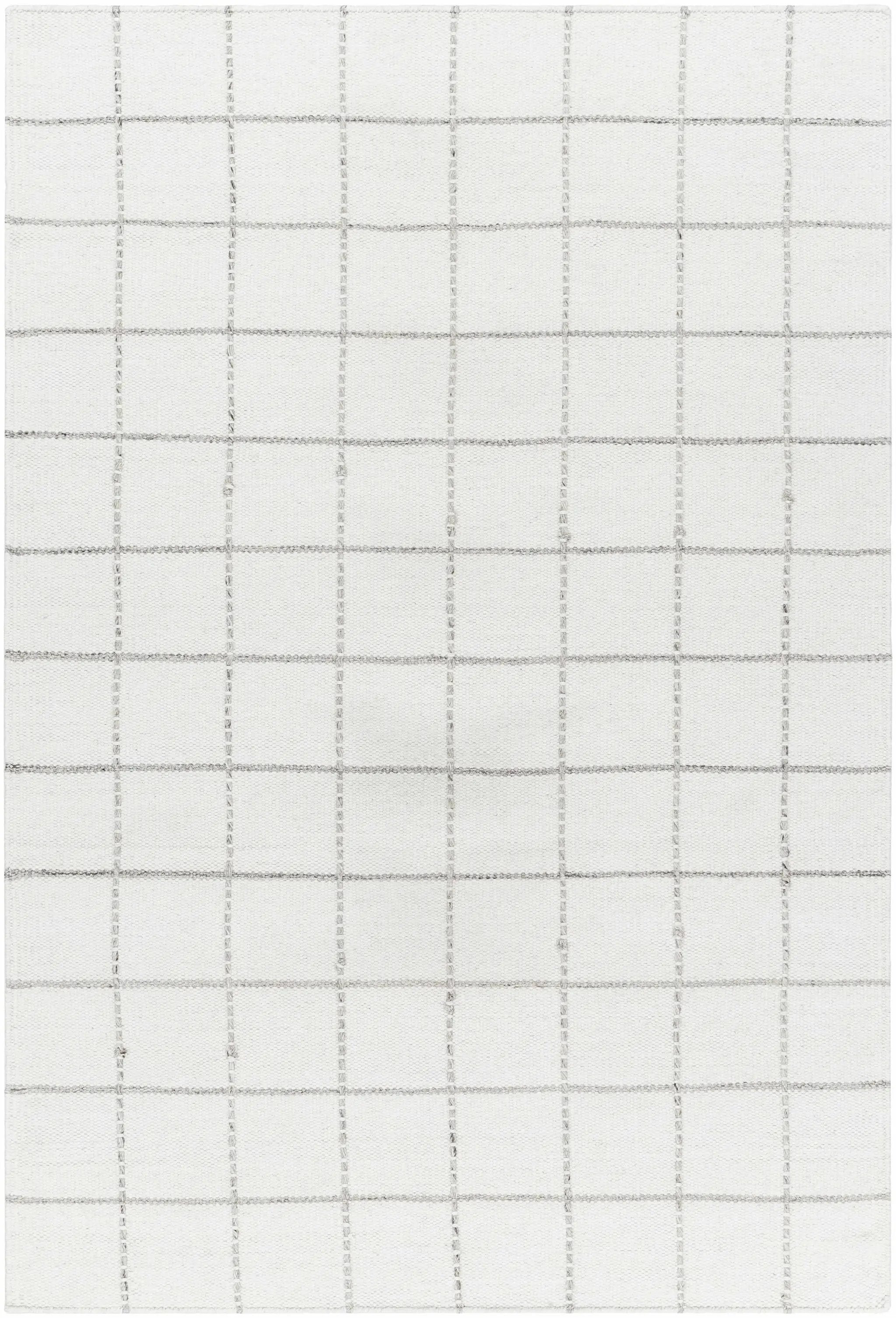 Nissa White Gray Checkered Wool Rug by Boutique Rugs