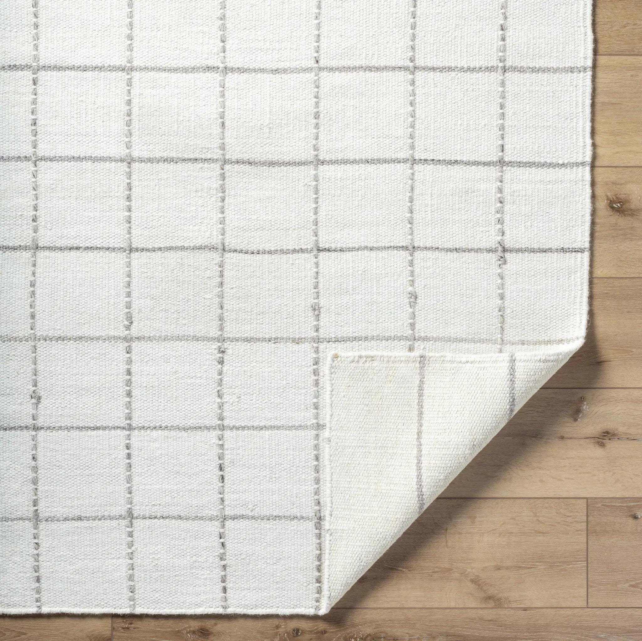 Nissa White Gray Checkered Wool Rug by Boutique Rugs