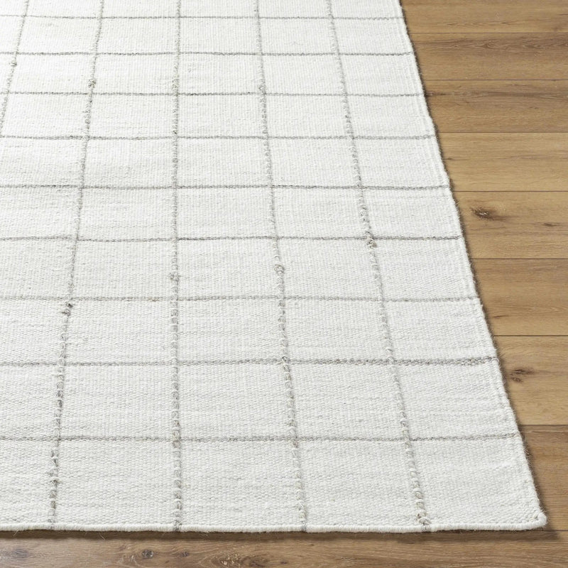 Nissa White Gray Checkered Wool Rug by Boutique Rugs