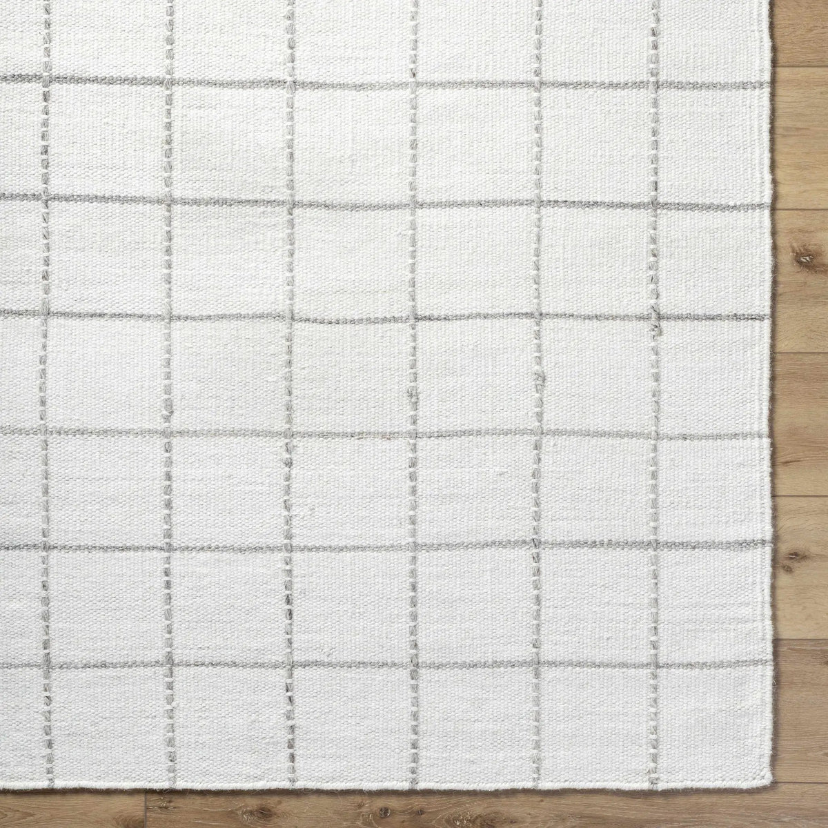 Nissa White Gray Checkered Wool Rug, photo 7 of 9