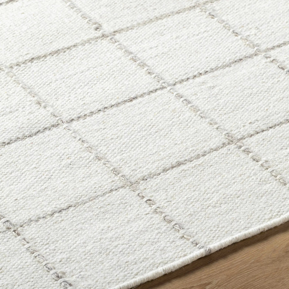 Nissa White Gray Checkered Wool Rug, photo 6 of 9