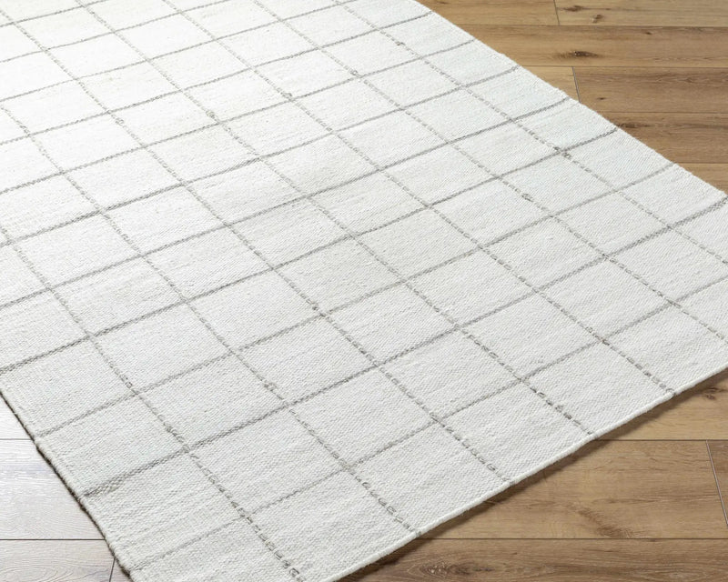 Nissa White Gray Checkered Wool Rug by Boutique Rugs