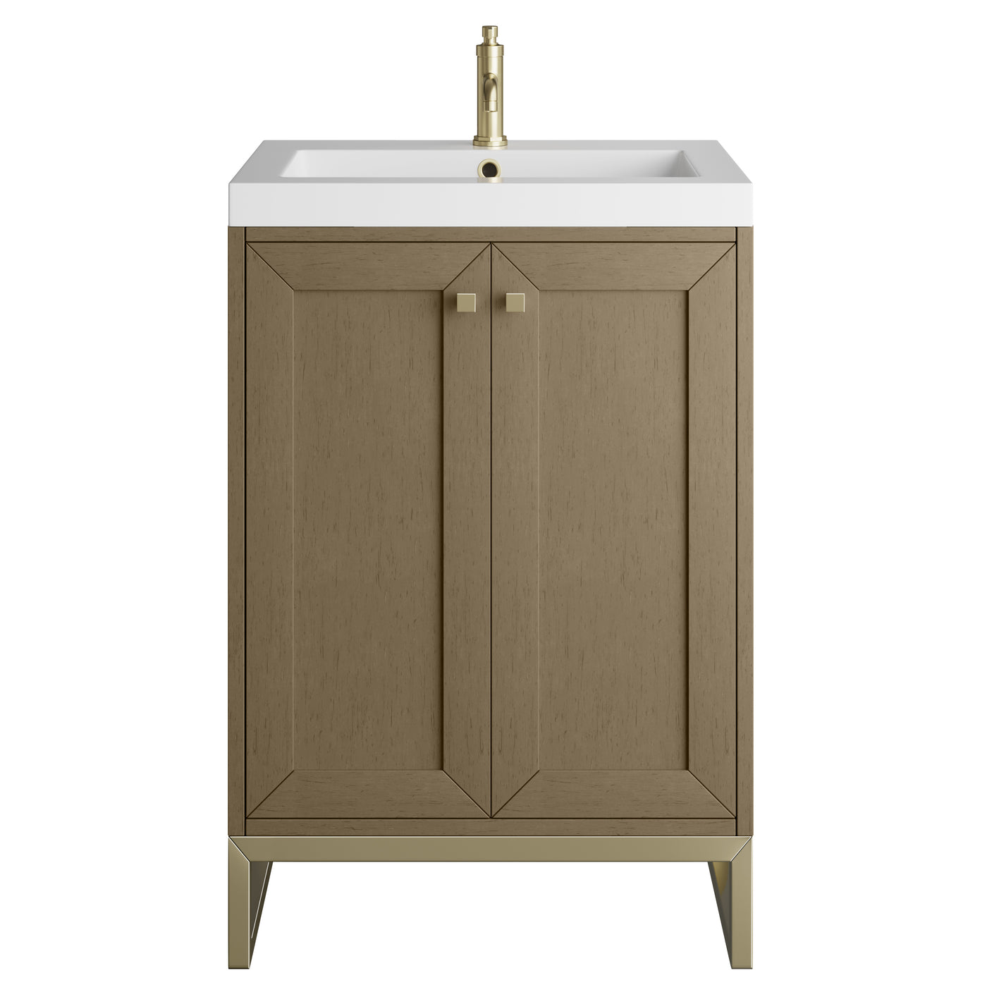 James Martin Chianti 24" Single Bathroom Vanity, Walnut Whisper with White Glossy (Champagne Brass) countertop