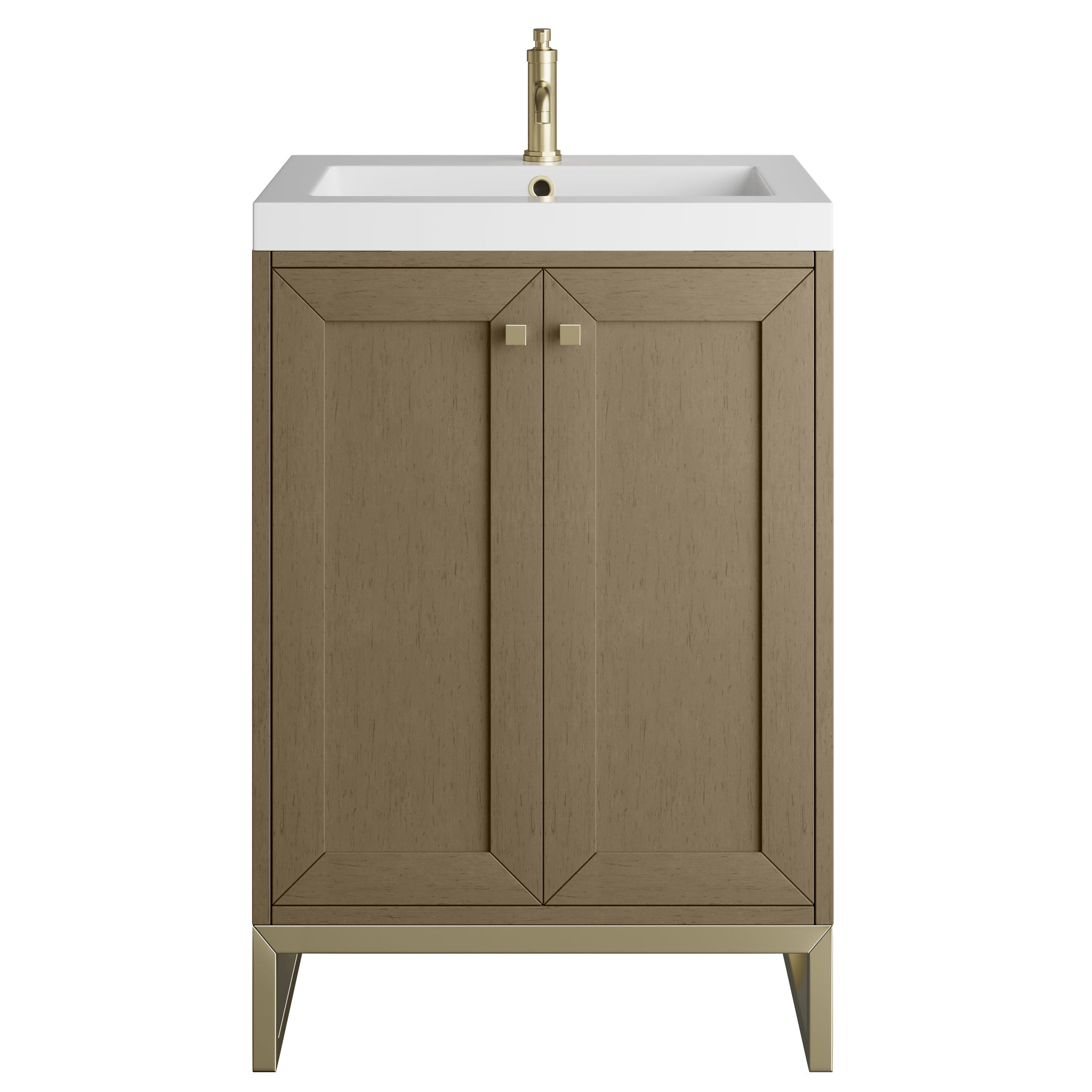 James Martin Chianti 24" Single Bathroom Vanity, Walnut Whisper with White Glossy (Champagne Brass) countertop