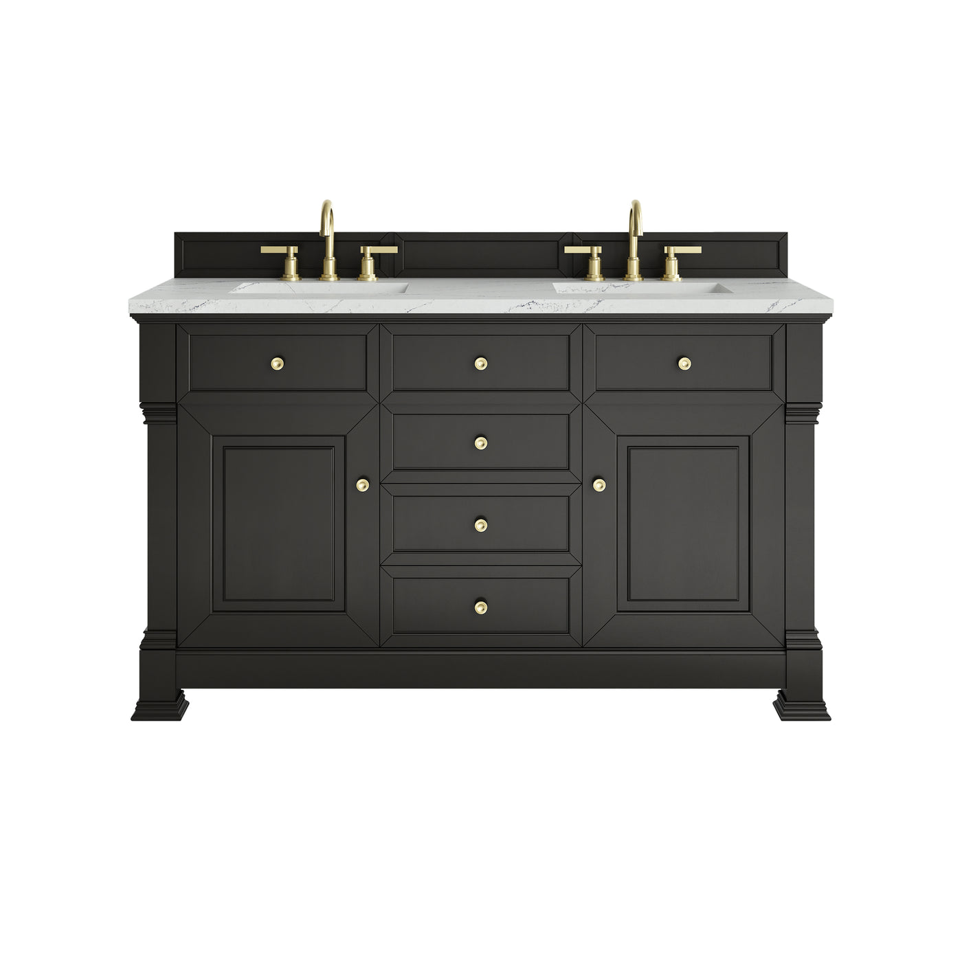 James Martin Brookfield 60" Double Bathroom Vanity, Black Onyx with Ethereal Noctis countertop