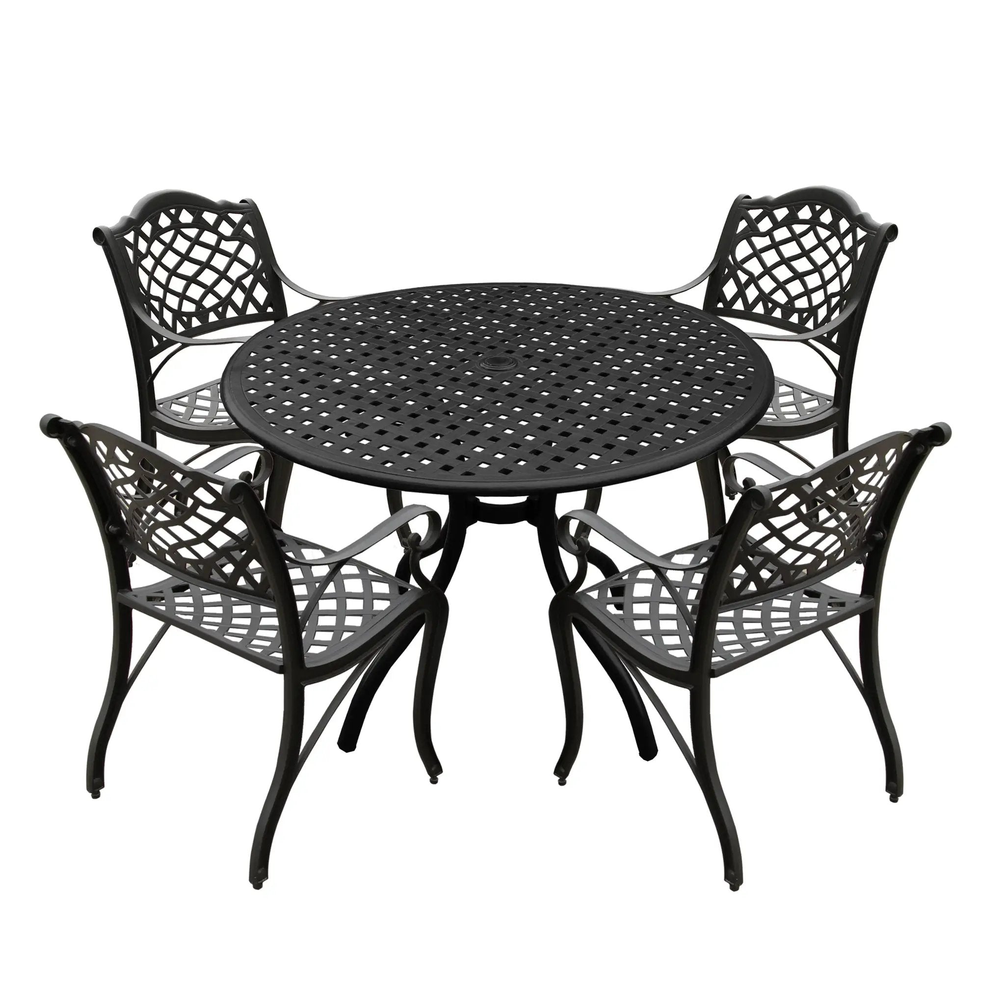 Outdoor Aluminum 5pc Round Black Patio Dining Set with Four Chairs by Sharicks