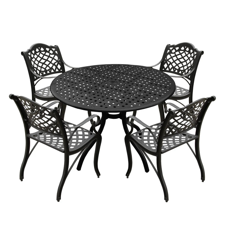 Outdoor Aluminum 5pc Round Black Patio Dining Set with Four Chairs by Sharicks